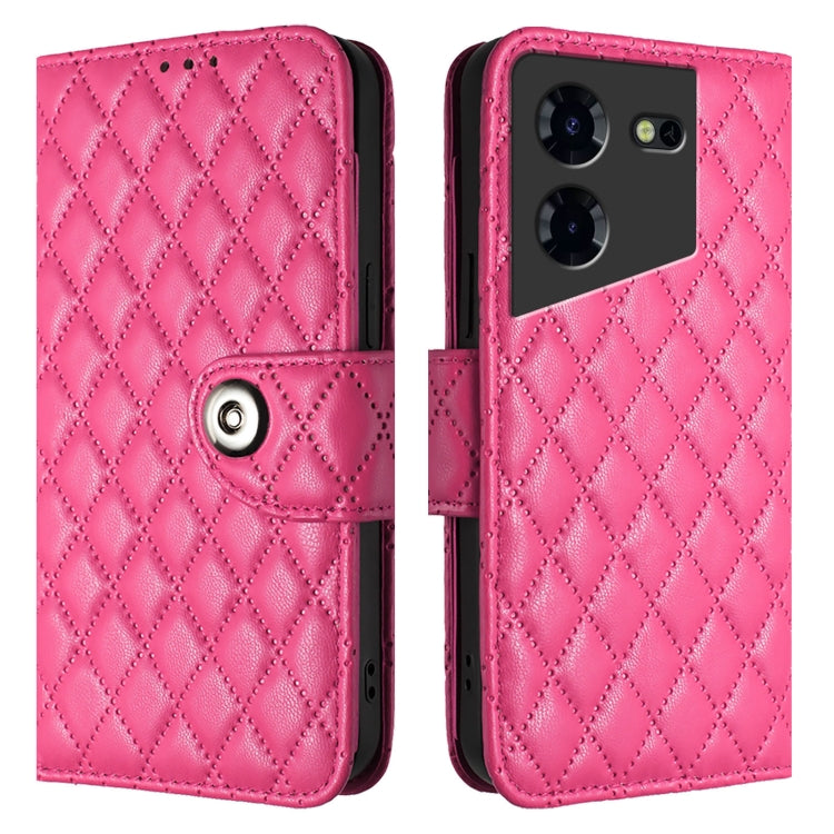 For Tecno Pova 5 4G Rhombic Texture Flip Leather Phone Case with Lanyard