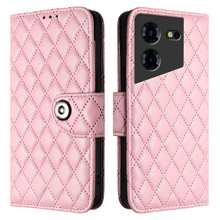 For Tecno Pova 5 4G Rhombic Texture Flip Leather Phone Case with Lanyard