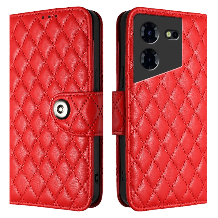 For Tecno Pova 5 Pro 5G Rhombic Texture Flip Leather Phone Case with Lanyard