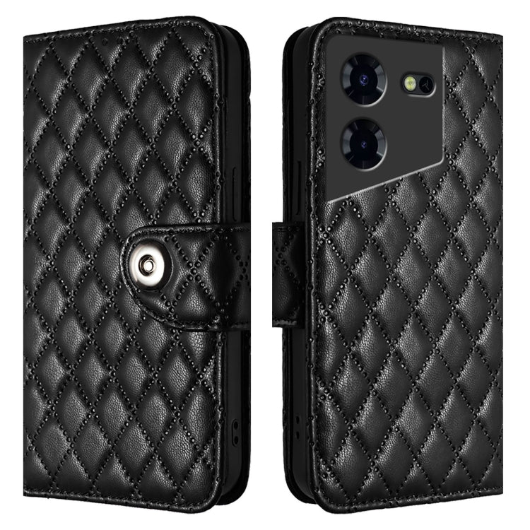 For Tecno Pova 5 Pro 5G Rhombic Texture Flip Leather Phone Case with Lanyard