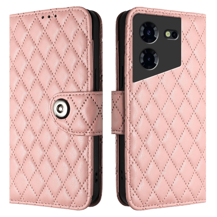 For Tecno Pova 5 Pro 5G Rhombic Texture Flip Leather Phone Case with Lanyard