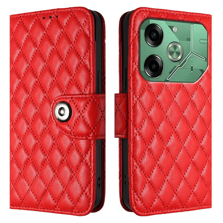 For Tecno Pova 6 4G Rhombic Texture Flip Leather Phone Case with Lanyard