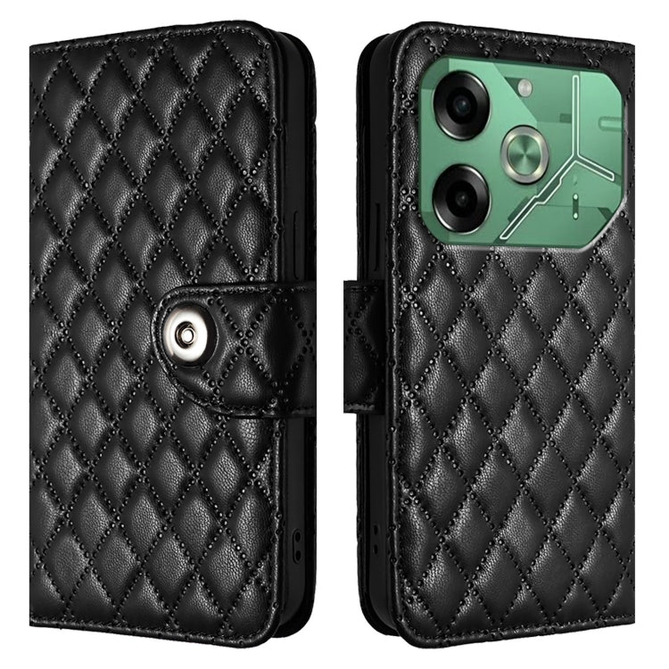 For Tecno Pova 6 4G Rhombic Texture Flip Leather Phone Case with Lanyard