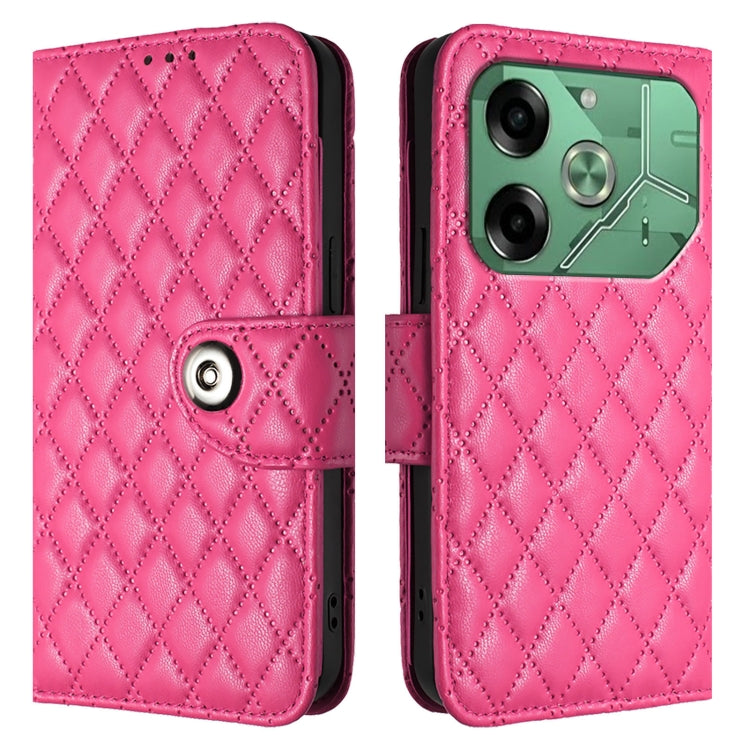 For Tecno Pova 6 4G Rhombic Texture Flip Leather Phone Case with Lanyard