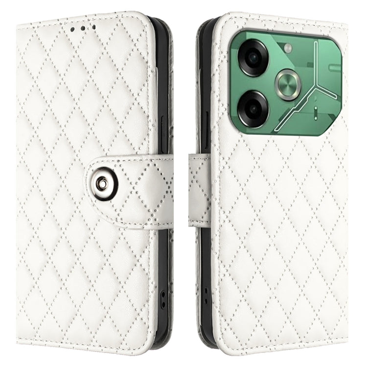 For Tecno Pova 6 4G Rhombic Texture Flip Leather Phone Case with Lanyard