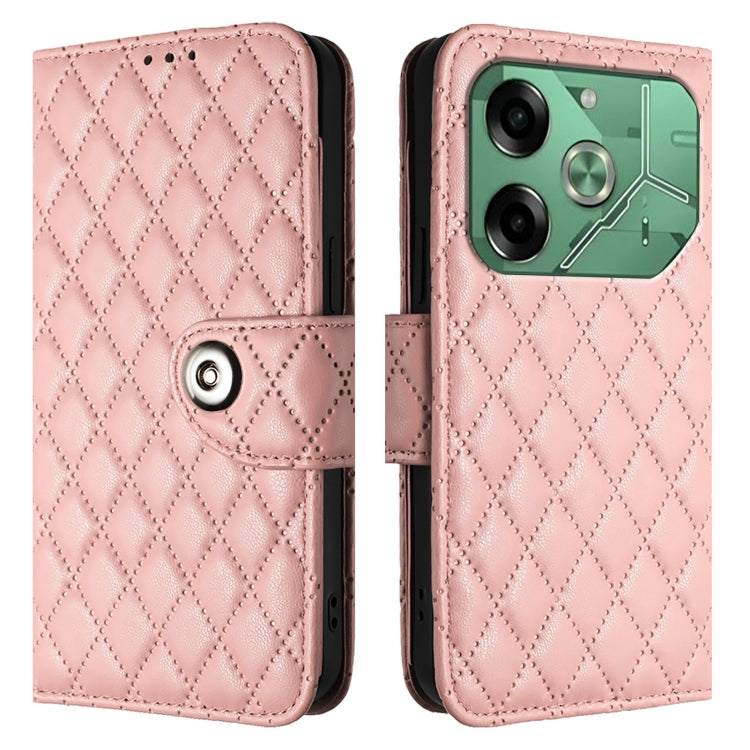 For Tecno Pova 6 4G Rhombic Texture Flip Leather Phone Case with Lanyard