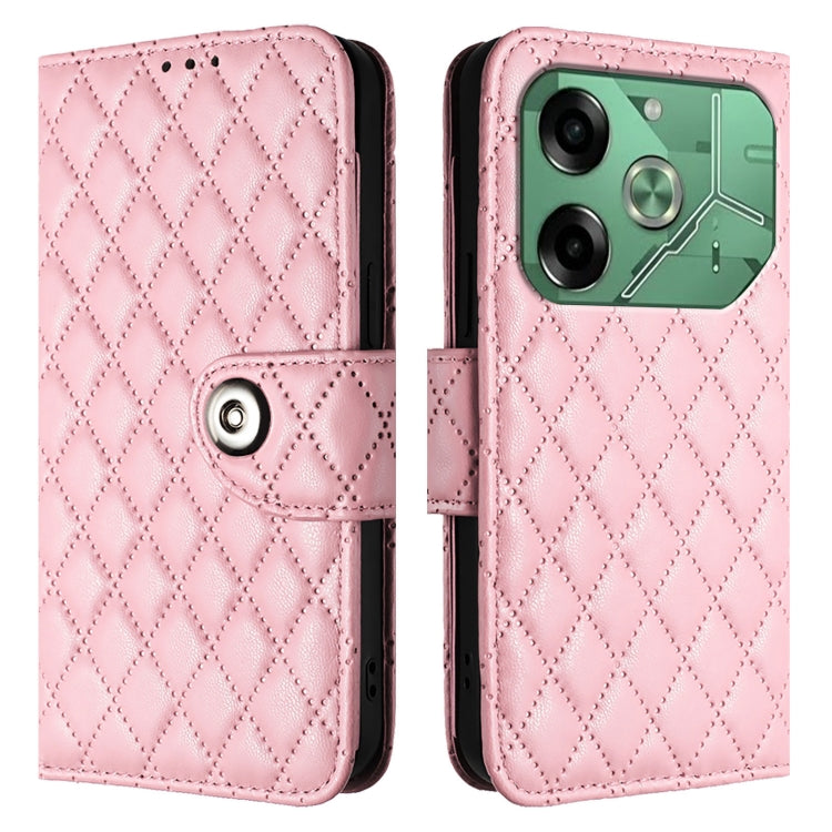 For Tecno Pova 6 4G Rhombic Texture Flip Leather Phone Case with Lanyard
