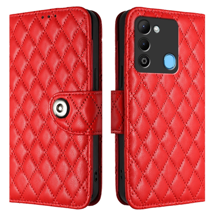 For Tecno Spark 9 Rhombic Texture Flip Leather Phone Case with Lanyard