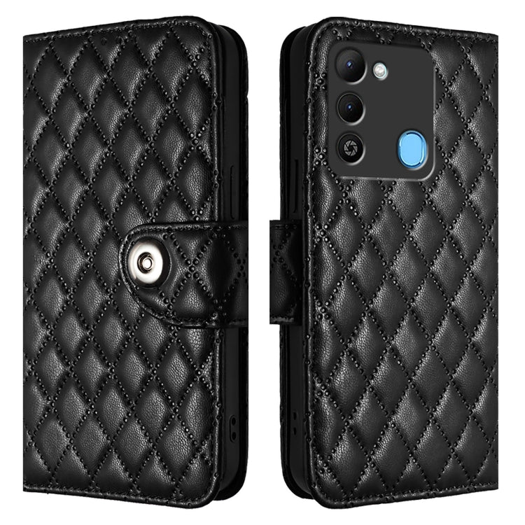 For Tecno Spark 9 Rhombic Texture Flip Leather Phone Case with Lanyard
