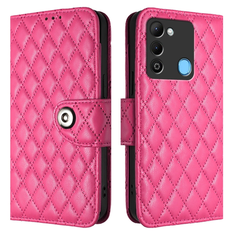 For Tecno Spark 9 Rhombic Texture Flip Leather Phone Case with Lanyard