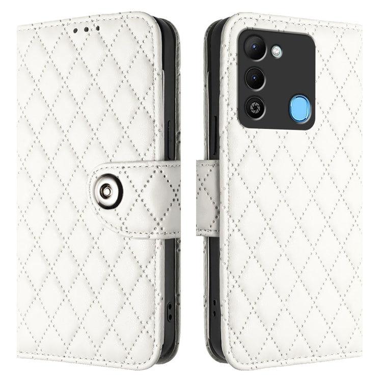 For Tecno Spark 9 Rhombic Texture Flip Leather Phone Case with Lanyard