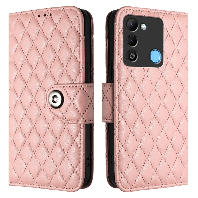 For Tecno Spark 9 Rhombic Texture Flip Leather Phone Case with Lanyard
