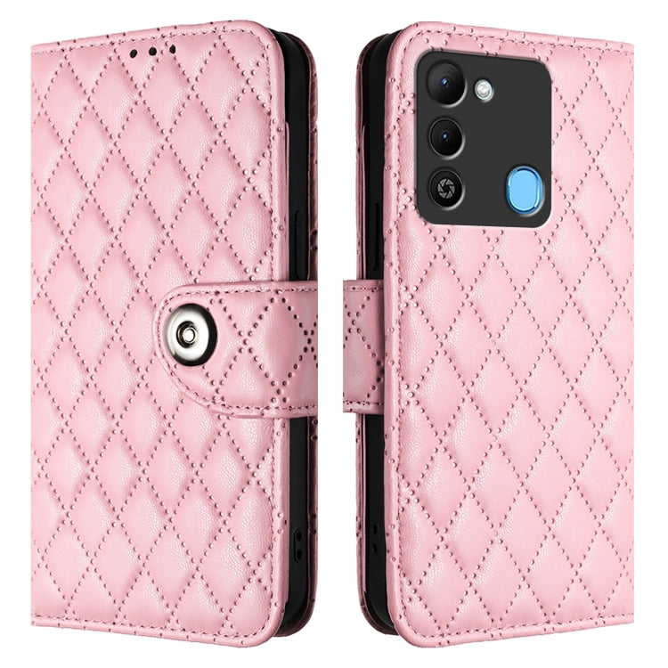 For Tecno Spark 9 Rhombic Texture Flip Leather Phone Case with Lanyard