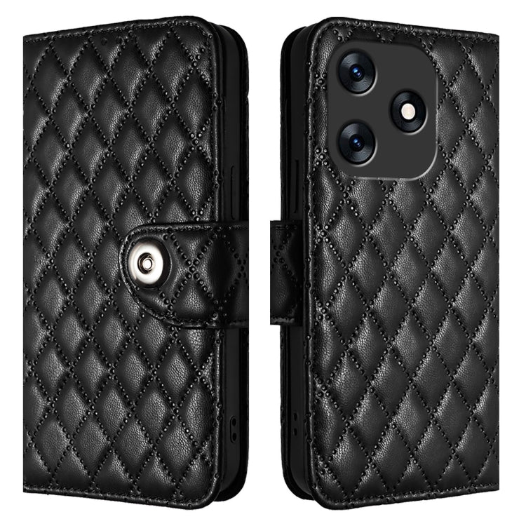 For Tecno Spark 10 4G Rhombic Texture Flip Leather Phone Case with Lanyard