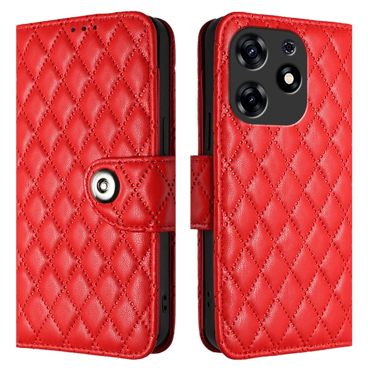 For Tecno Spark 10 Pro Magic Magenta Rhombic Texture Flip Leather Phone Case with Lanyard