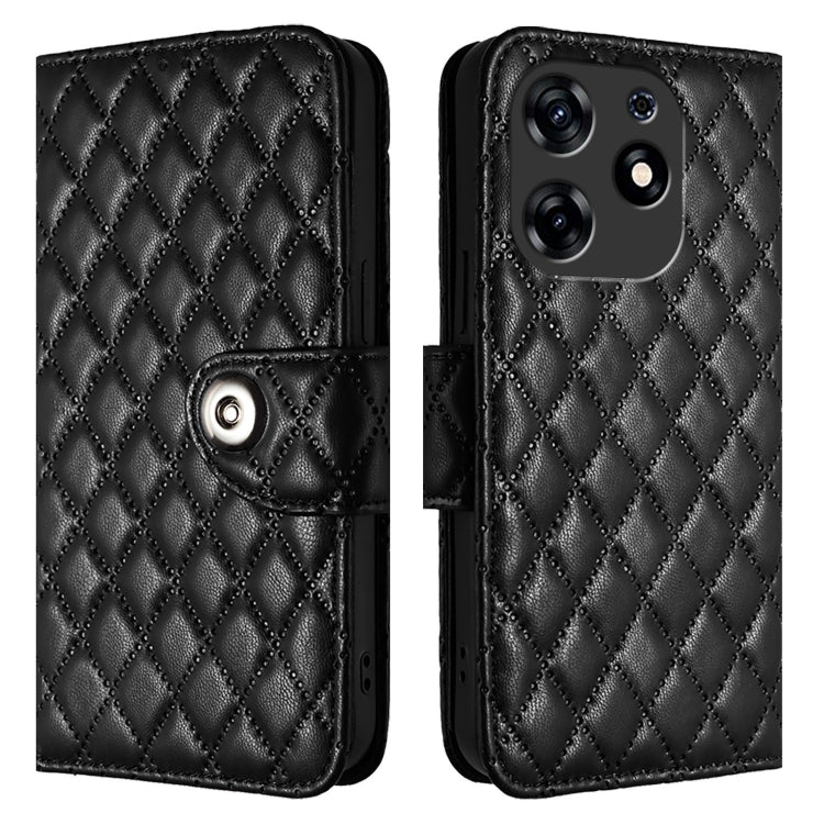 For Tecno Spark 10 Pro Magic Magenta Rhombic Texture Flip Leather Phone Case with Lanyard