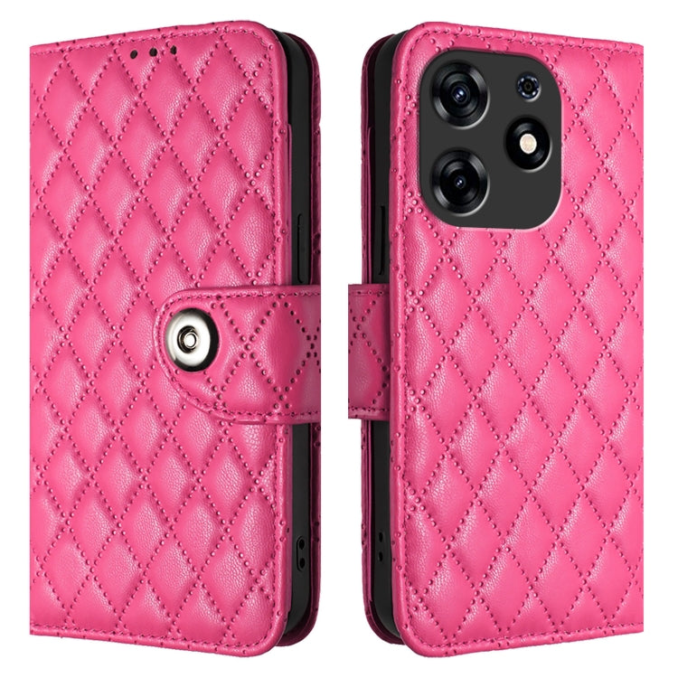 For Tecno Spark 10 Pro Magic Magenta Rhombic Texture Flip Leather Phone Case with Lanyard