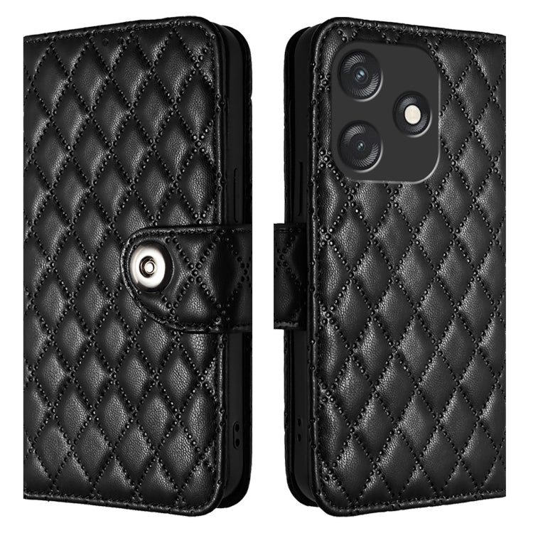 For Tecno Spark 10C Rhombic Texture Flip Leather Phone Case with Lanyard