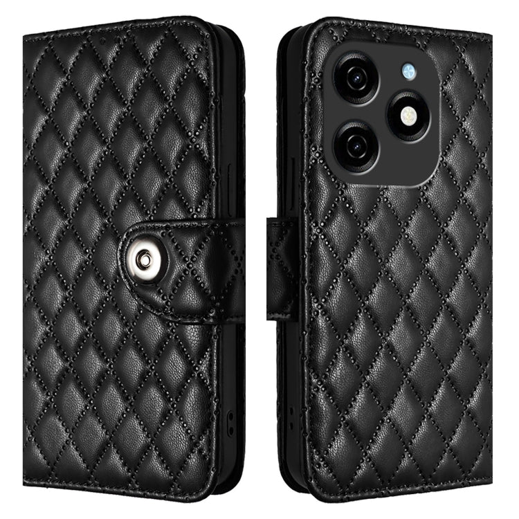 For Tecno Spark 20 Rhombic Texture Flip Leather Phone Case with Lanyard