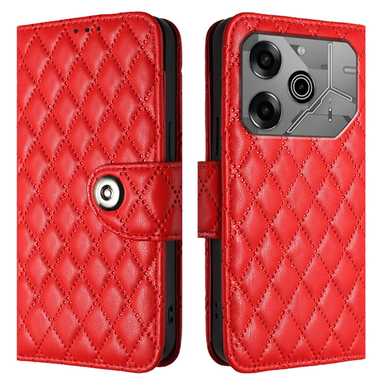 For Tecno Pova 6 Neo Rhombic Texture Flip Leather Phone Case with Lanyard