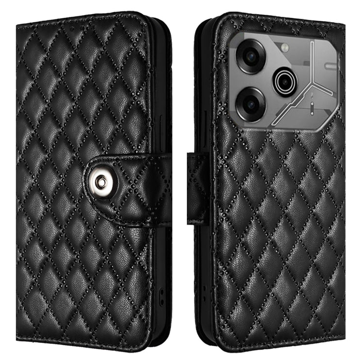 For Tecno Pova 6 Neo Rhombic Texture Flip Leather Phone Case with Lanyard