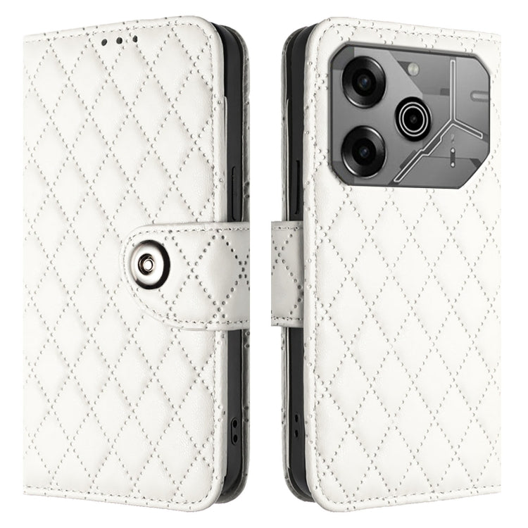 For Tecno Pova 6 Neo Rhombic Texture Flip Leather Phone Case with Lanyard