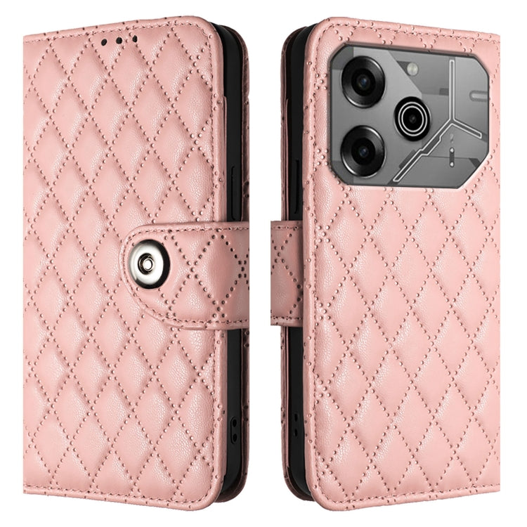 For Tecno Pova 6 Neo Rhombic Texture Flip Leather Phone Case with Lanyard