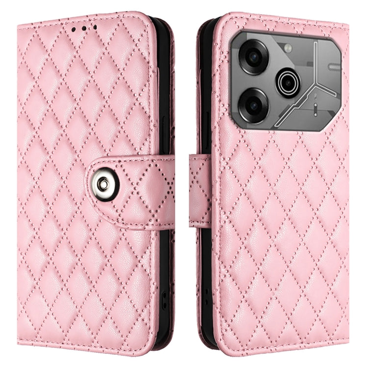 For Tecno Pova 6 Neo Rhombic Texture Flip Leather Phone Case with Lanyard