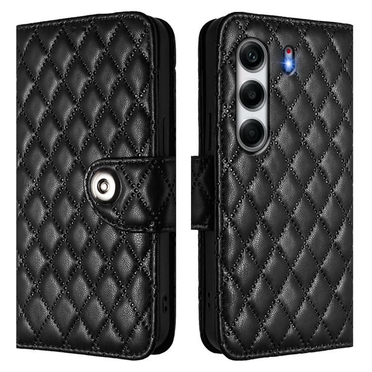 For Tecno Camon 40 4G Rhombic Texture Flip Leather Phone Case with Lanyard