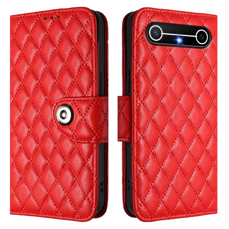 For Tecno Spark Slim 5G Rhombic Texture Flip Leather Phone Case with Lanyard