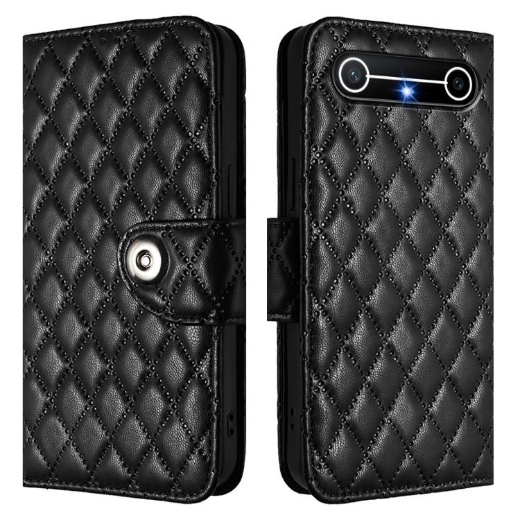 For Tecno Spark Slim 5G Rhombic Texture Flip Leather Phone Case with Lanyard