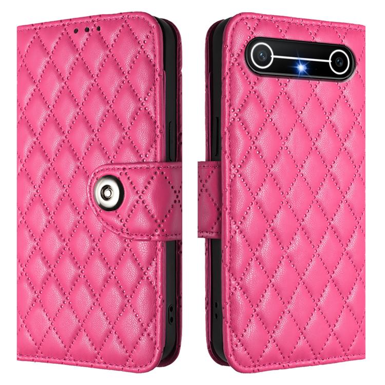 For Tecno Spark Slim 5G Rhombic Texture Flip Leather Phone Case with Lanyard