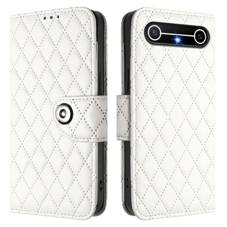For Tecno Spark Slim 5G Rhombic Texture Flip Leather Phone Case with Lanyard