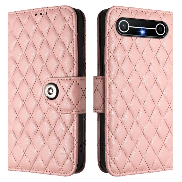 For Tecno Spark Slim 5G Rhombic Texture Flip Leather Phone Case with Lanyard