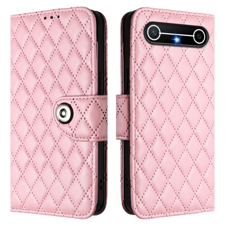 For Tecno Spark Slim 5G Rhombic Texture Flip Leather Phone Case with Lanyard