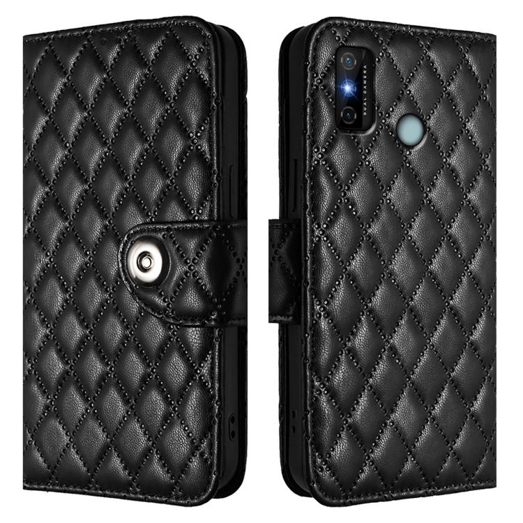 For Tecno Spark 6 Go / Go 2020 Rhombic Texture Flip Leather Phone Case with Lanyard
