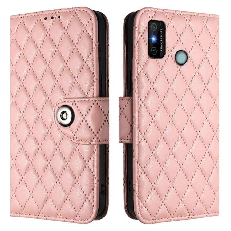 For Tecno Spark 6 Go / Go 2020 Rhombic Texture Flip Leather Phone Case with Lanyard