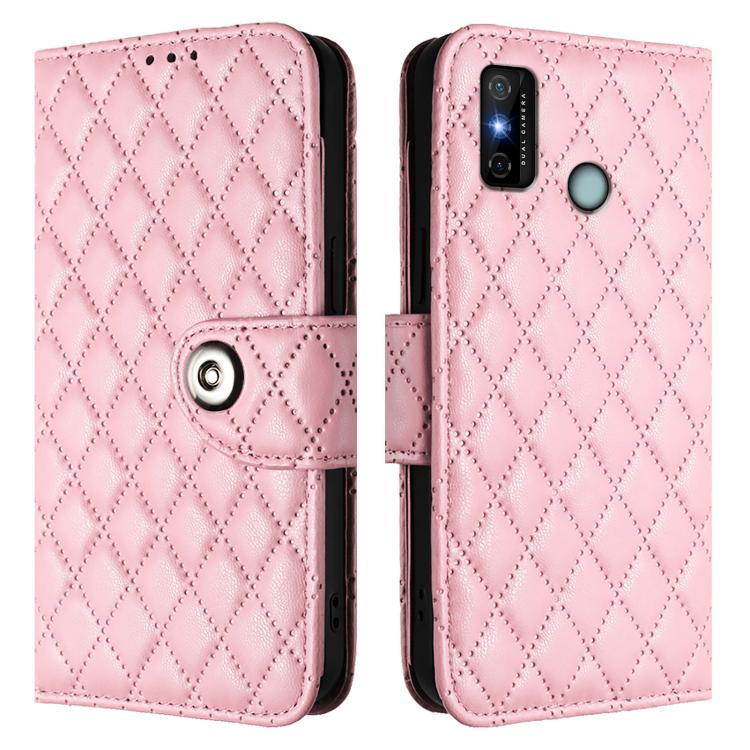For Tecno Spark 6 Go / Go 2020 Rhombic Texture Flip Leather Phone Case with Lanyard