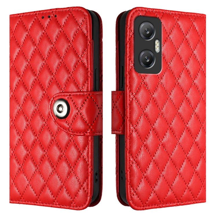 For Infinix Hot 20 5G Rhombic Texture Flip Leather Phone Case with Lanyard