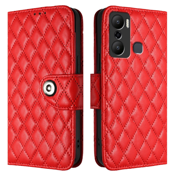 For Infinix Hot 20 Play Rhombic Texture Flip Leather Phone Case with Lanyard