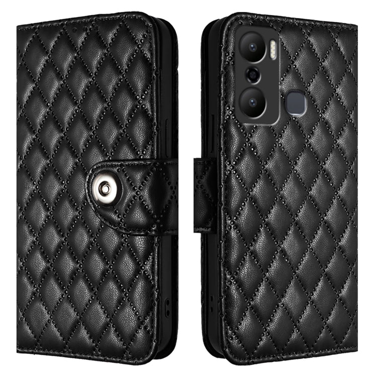 For Infinix Hot 20 Play Rhombic Texture Flip Leather Phone Case with Lanyard