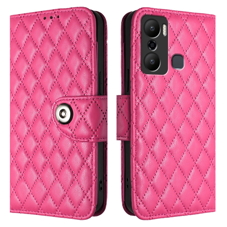 For Infinix Hot 20 Play Rhombic Texture Flip Leather Phone Case with Lanyard