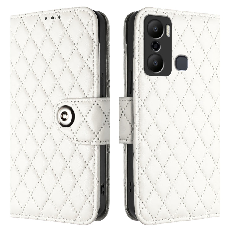 For Infinix Hot 20 Play Rhombic Texture Flip Leather Phone Case with Lanyard