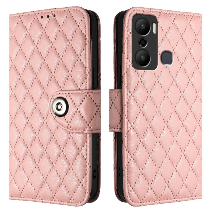For Infinix Hot 20 Play Rhombic Texture Flip Leather Phone Case with Lanyard