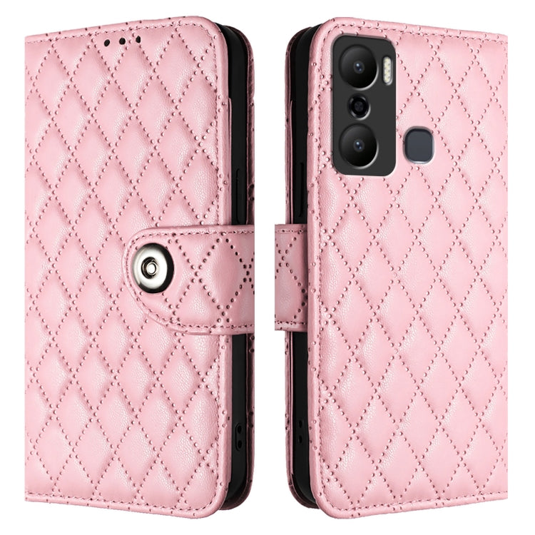 For Infinix Hot 20 Play Rhombic Texture Flip Leather Phone Case with Lanyard