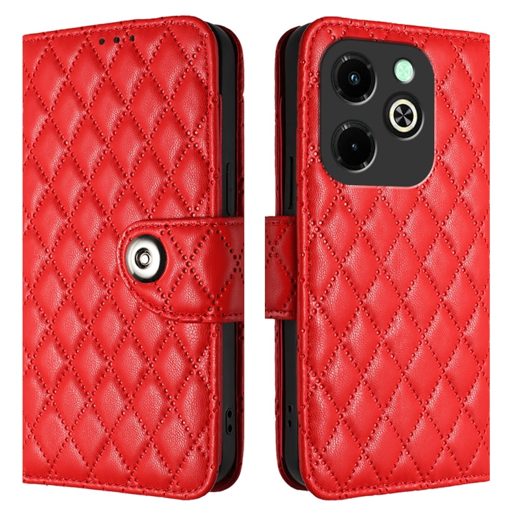 For Infinix Hot 40i Rhombic Texture Flip Leather Phone Case with Lanyard