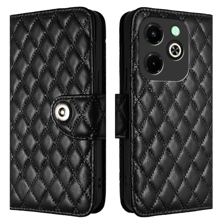 For Infinix Hot 40i Rhombic Texture Flip Leather Phone Case with Lanyard