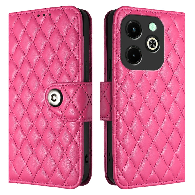 For Infinix Hot 40i Rhombic Texture Flip Leather Phone Case with Lanyard