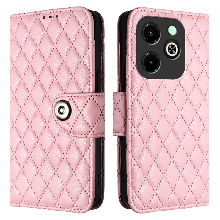For Infinix Hot 40i Rhombic Texture Flip Leather Phone Case with Lanyard