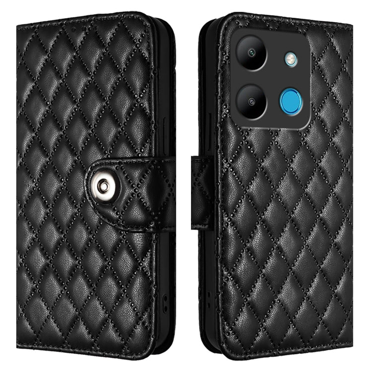 For Infinix Smart 7 India Rhombic Texture Flip Leather Phone Case with Lanyard